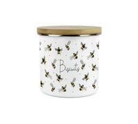Purely Home Scattered Bees Small Biscuits Storage Canister - Bumblebee Print Kitchen Décor Gifts - 1.2L Metal Enamel Food Storage Container
