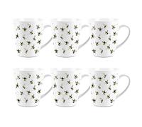 Purely Home Scattered Bees Small Latte Mugs Set - Ceramic White Tea/Coffee Bumblebee Present Gift Set of 6