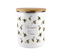 Purely Home Scattered Bees Wholemeal Flour Canister - Bumblebee Large Enamel Kitchen & Home Baking Storage Container/gifts For Bee Lovers