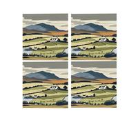 Purely Home Scottish Highlands Ceramic Coaster Set - Scotland Gift Square Set Of Four (4) Coasters - Available With Stand