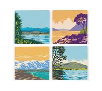 Purely Home Scottish Lochs Ceramic Coaster Set - Uk Scottish Landmarks/landscapes Square Set Of Four (4) Coasters Gift