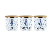 Purely Home Scottish Thistle Tea Coffee Sugar Canisters Set Of 3 - Scotland Gaelic Ti Cofaidh Siùcar Gift - 1.2L Enamel Storage Containers
