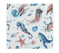 Purely Home Sea Animals Art Square Glass Worktop Protector Gift - Smooth Board Kitchen Chopping Board With Non-Slip Feet