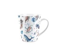 Purely Home Sea Life Latte Mug - Ocean Themed Whales Seashells Jellyfish - Ceramic Tea/Coffee Present Gift