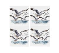 Purely Home Seagulls Ceramic Coaster Set - Coastal Bird Seaside Square Set Of Four (4) Coasters Gift
