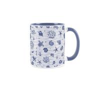 Purely Home Seashells Mug - Cambridge Blue Coastal Striped Mug - Nautical Ceramic Hot Drinks Colours Gift Cup