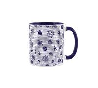 Purely Home Seashells Mug - Navy Blue Coastal Striped Mug - Nautical Ceramic Hot Drinks Colours Gift Cup