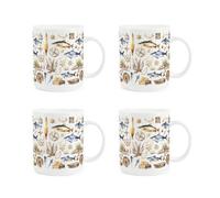 Purely Home Seaside Bone China Mugs - Set Of 4