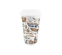 Purely Home Seaside Maritime Aquatic Ceramic Travel Mug - Sailing Fishing Coastal Gift/Present - Reusable Silicone Lid Double-Walled Insulated Hot/Cold Drinks Tea Coffee Mug