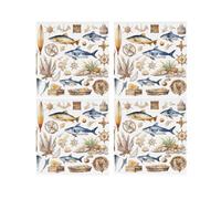 Purely Home Seaside Maritime Ceramic Coaster Set - Sailing Fishing Diving Square Set Of Four (4) Coasters Gift