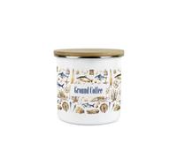 Purely Home Seaside Maritime Ground Coffee Canister - Sailing Fishing Coastal Gift - Metal/enamel Medium Kitchen Hot Drinks Storage Container