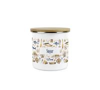 Purely Home Seaside Maritime Sugar Canister - Sailing Fishing Coastal Gift - Metal/Enamel Medium Kitchen Hot Drinks Storage Container