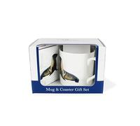 Purely Home Seaside Mug & Coaster Gift Set - Sea Lion Coastal Sea Creatures Bone China Mug and Cork Coaster Set - Tea/Coffee Present