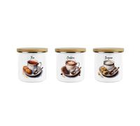 Purely Home Shabby Chic Cup & Saucer Tea, Coffee & Sugar Canisters Set - Vintage Style Antique Gift - Medium Enamel Containers Pack Of 3
