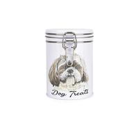 Purely Home Shih Tzu Dog Treats Canister - Dog Artwork by Rhiannon Chauncey - White Metal Clip Lid Food Storage Jar/Container For Pet Food 700ml (13cm x 9.5cm)