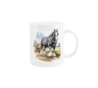 Purely Home Shire Horse Farm Mug - Painted Watercolour Cart Pulling Farm Gift Present - Tea Coffee White Bone China Mug