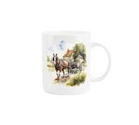 Purely Home Shire Horse Farm Mug - Painted Watercolour Cart Pulling Village Gift Present - Tea Coffee White Bone China Mug
