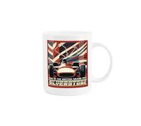 Purely Home Silverstone British Car Racing Mug - Grand Prix Retro Poster Style Race Car Gift/Present Cup - Tea/Coffee White Bone China Mug
