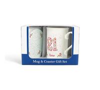 Purely Home Sister 21st Birthday Mug & Coaster Gift Set - Pink Floral Bone China Cup & Round Glass Coaster Drinkware Present