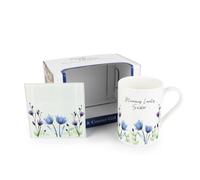 Purely Home Sister Mug & Coaster Gift Set - Blooming Lovely Sister Flowers Bone China Mug And Glass Coaster Set - Tea/coffee Present