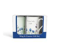 Purely Home Sister Mug & Coaster Gift Set - Blooming Lovely Sister Flowers Bone China Mug and Glass Coaster Set - Tea/Coffee Present