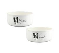 Purely Home Sketched Border Collie Food & Water Bowl Set