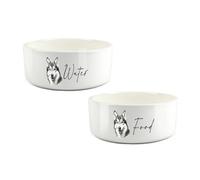 Purely Home Sketched Husky Food & Water Bowl Set