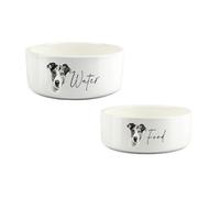 Purely Home Sketched Jack Russell Food & Water Bowl Set