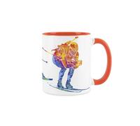 Purely Home Skiing Mug - Sports Mug Abstract Paint Effect - Orange Mug Coffee/tea Gift For Sports Lovers