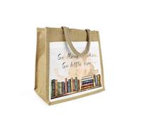 Purely Home So Many Books, So Little Time Jute Shopping Bag - Gift for Bookworms/Reading Lovers - Eco Friendly Reusable Shopper Bag with Front Pocket Present