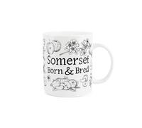 Purely Home Somerset Born & Bred Mug - Black & White Fruits & Flowers County Gift/Present - Tea/Coffee Hot Drinks White Bone China Mug