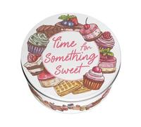 Purely Home Something Sweet Large Cake Tin - Cupcakes & Brownies Kitchen Gifts - Round Metal Storage Container For Baking 23 X 10Cm