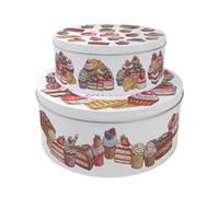 Purely Home Something Sweet Set Of 2 Cake Tins Gift - Cupcakes & Brownies Nesting Round Large & Medium Metal Storage Containers For Baking