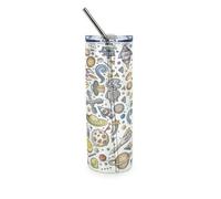 Purely Home Space Themed Glass Travel Flask -Space & Astronauts Themed Gift/present - Clear Glass Drinks Cup With Lid & Stainless Steel Straw