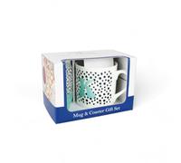 Purely Home Spotty Letter K Mug & Coaster Gift Set - Polka Dots Alphabet Initials Bone China Mug and Glass Coaster Set - Tea/Coffee Present