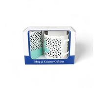 Purely Home Spotty Letter L Mug & Coaster Gift Set - Polka Dots Alphabet Initials Bone China Mug and Glass Coaster Set - Tea/Coffee Present