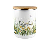Purely Home Spring Daffodils Biscuit Canister - Yellow Floral Large Enamel Kitchen Storage Container/cookie Jar Gift