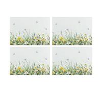 Purely Home Spring Daffodils Glass Placemats Set - Yellow Floral Table Mats Gift - Tempered Glass Non-Slip Feet 4Pk