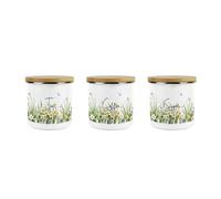 Purely Home Spring Daffodils Tea Coffee & Sugar Storage Canisters Set - Floral Nature Enamel Hot Drinks Storage Containers Set Of 3