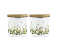 Purely Home Spring Daffodils Tea & Sugar Canister Set - Floral Nature Metal/Enamel Hot Drinks Storage Container Jars Set of 2