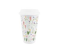 Purely Home Spring Flowers Ceramic Travel Mug - Bright Wildflower Meadow Reusable Silicone Lid Double-Walled Insulated Drinks Gift Mug