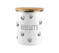 Purely Home Spring Sheep Biscuit Canister - Countryside Farm Animals Large Enamel Kitchen Storage Container/Cookie Jar Gift