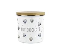Purely Home Spring Sheep Hot Chocolate Storage Canister - Cartoon-Style Countryside Farm Animal Kitchen Décor - Large 1.2L Enamel Hot Drinks/Food Storage Container