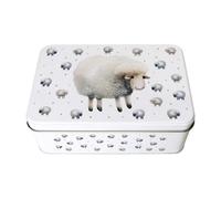 Purely Home Spring Sheep Rectangular Tin - Countryside Metal Storage Container For Home/baking Gift 195 X 125 X 75mm