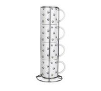 Purely Home Spring Sheep Stacking Mugs Set - Countryside Farm Animal Present - Set Of 4 Ceramic Mugs Gift Set With Metal Stand