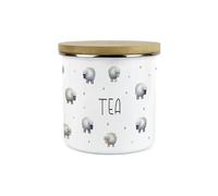 Purely Home Spring Sheep Tea Storage Canister - Cartoon-Style Countryside Farm Animal Kitchen Décor - Large 1.2L Enamel Hot Drinks/Food Storage Container