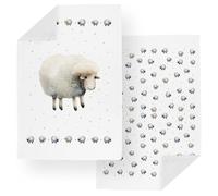Purely Home Spring Sheep Tea Towels Set - Countryside Farmhouse Kitchen Linens Gift Set for Animal Lovers - Pack of 2 Large Panama Cotton Dish Towels/Drying Cloths - 67cm x 45cm