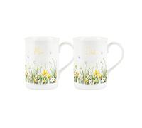 Purely Home Spring Time Daffodils Mum & Dad Mugs Set - Yellow Easter Themed Floral Gift/Present - Bone China Coffee/Tea Mugs