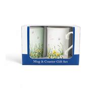 Purely Home Spring Time Daffodils Mum Mug & Coaster Gift Set - Pink Easter Themed Floral Bone China Gift/present For Her