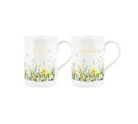 Purely Home Spring Time Daffodils Nan & Grandad Mugs Set - Yellow Easter Themed Floral Gift/Present - Bone China Coffee/Tea Mugs